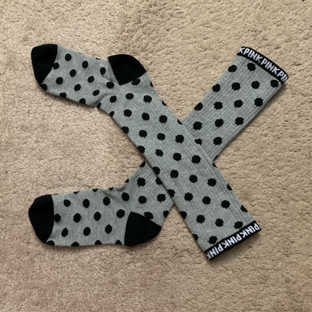 Grey Polka Dot PINK knee socks